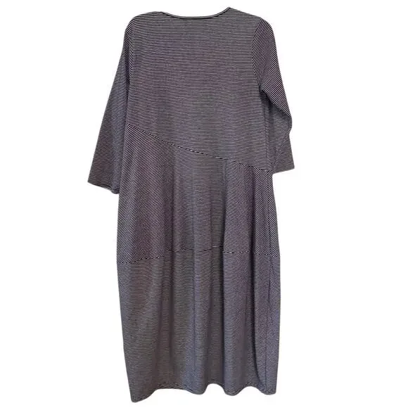 Tirelli Australia Dress Navy Striped Diagonal Seam, 3/4 sleeves, pockets, sz M - Picture 5 of 12